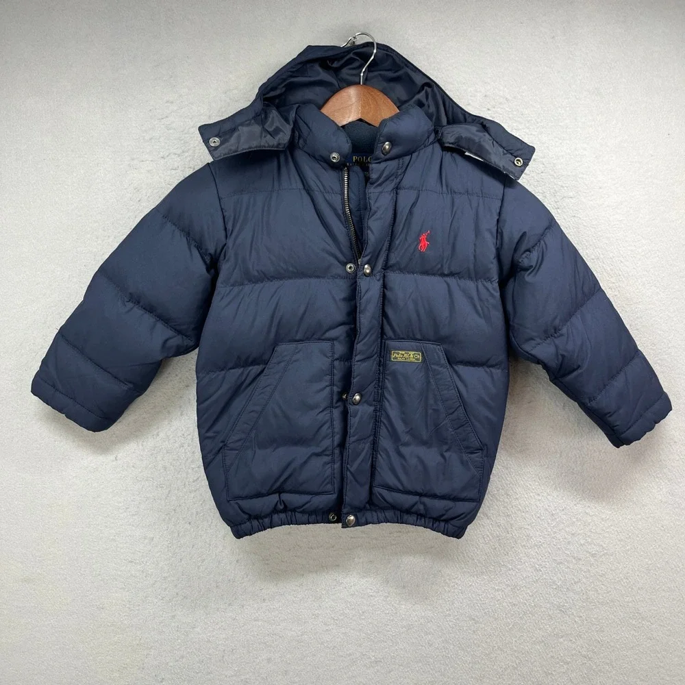 Polo Ralph Lauren Puffer Jacket Toddler 4T Navy Blue Down Hooded Coat Quilted